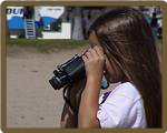 Student investigating how to use binoculars